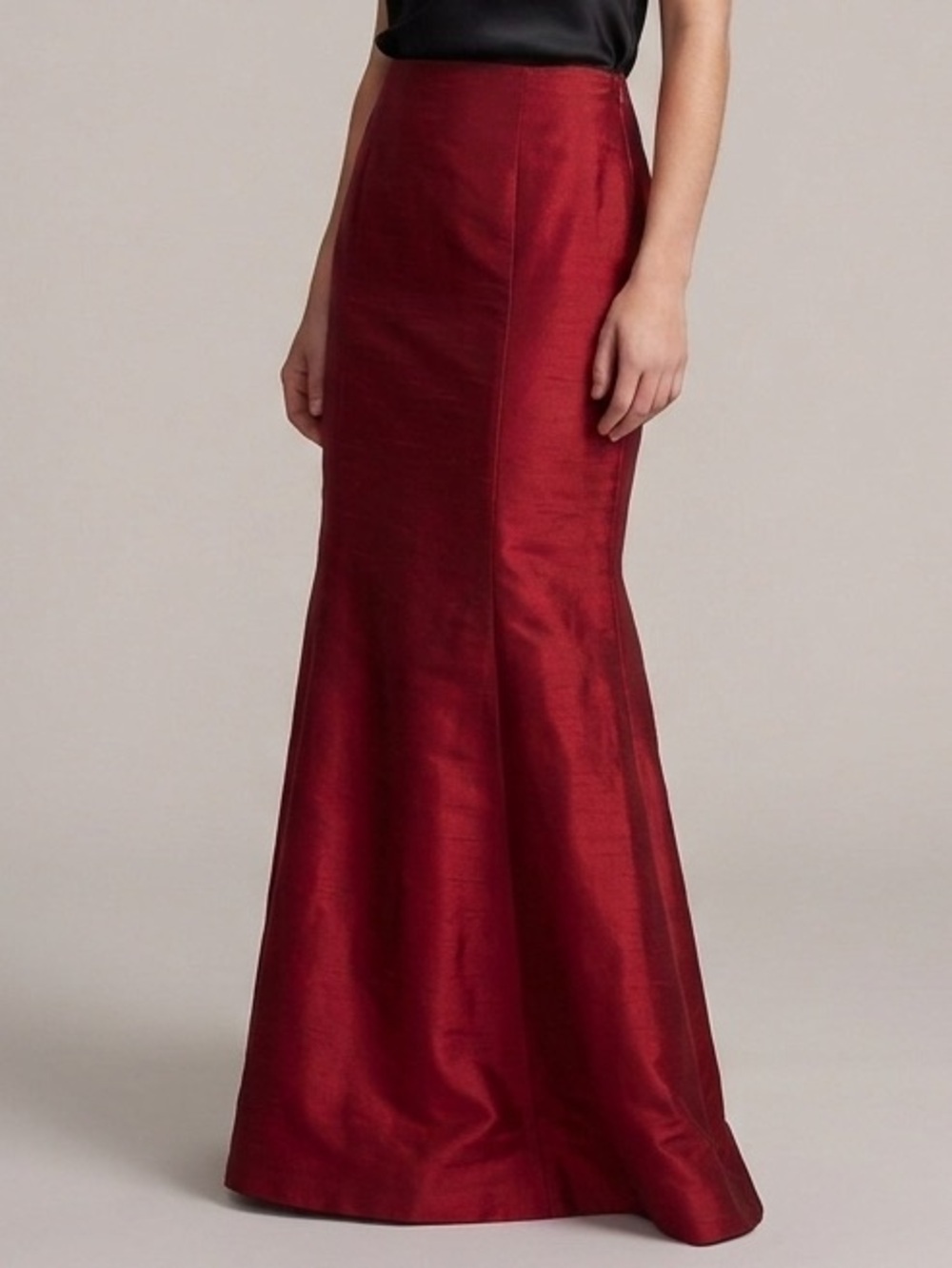 Vintage Red Black Iridescent Silk Taffeta Mermaid Maxi Skirt - 8